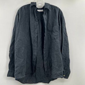 Bryn Walker Linen Button Up Long Sleeve Top Black oversized Lagenlook